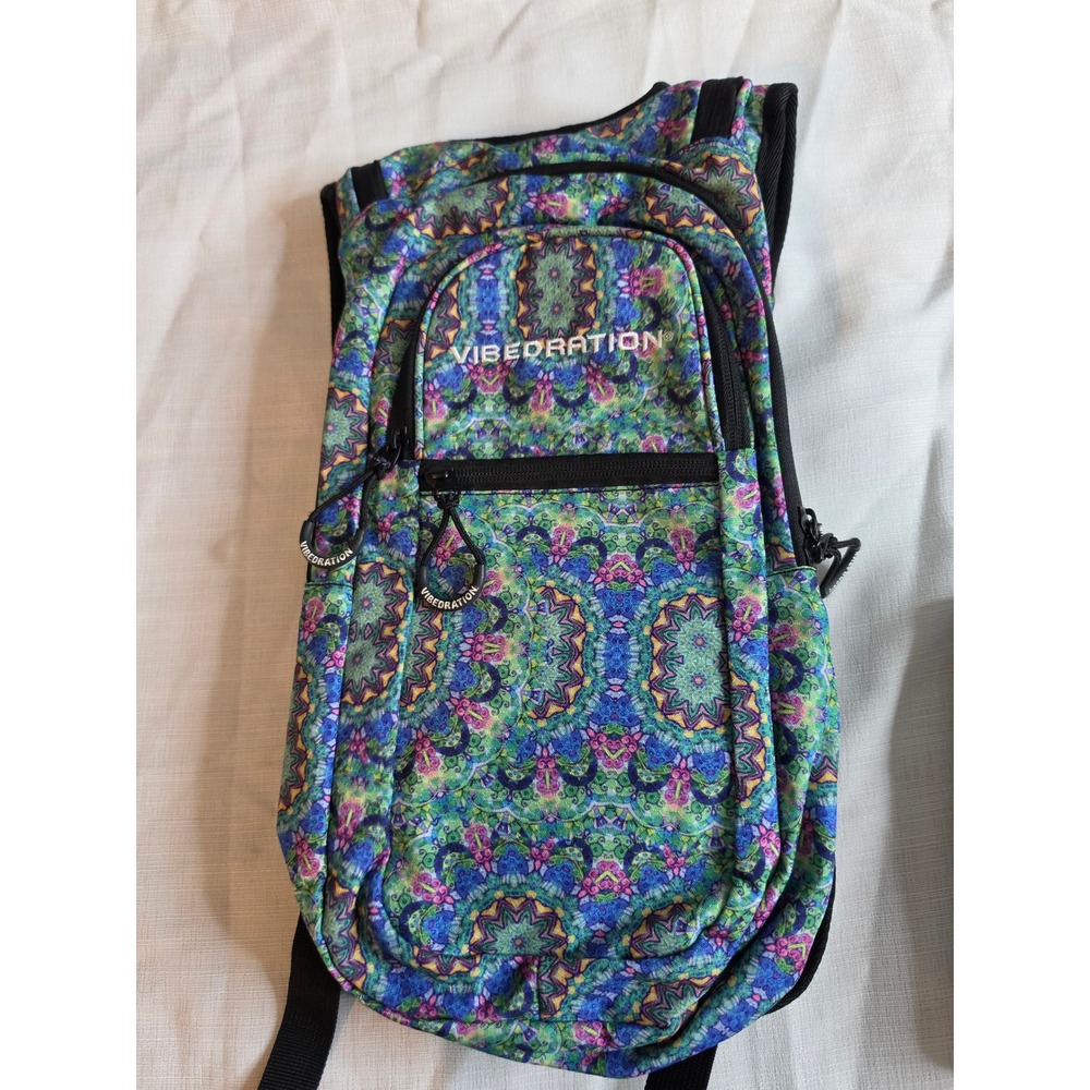 Vibedration Hydration Backpack Psychedelic Mandala Festival Rave Bag Blue Green
